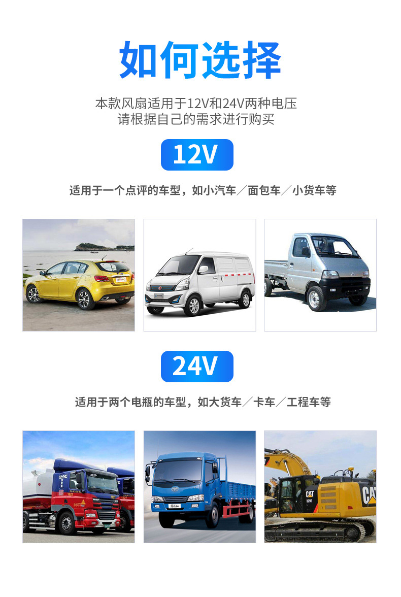 Car fan 24v large truck refrigeration van shaking head big wind powerful 12v car silent car fan