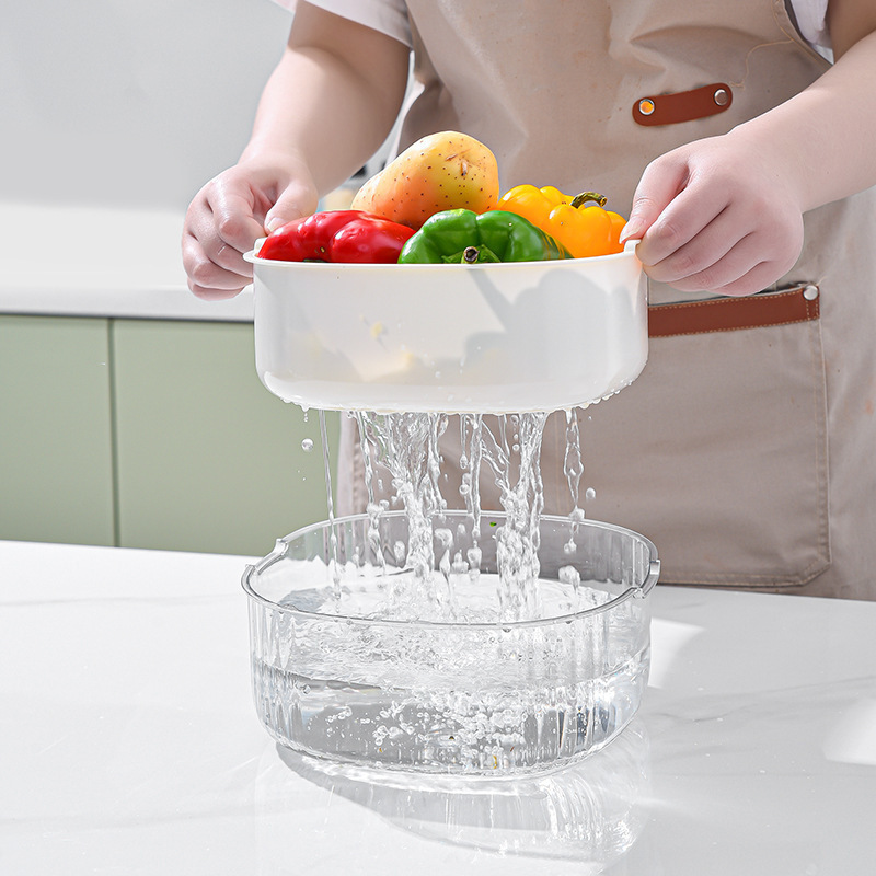 洗菜盆沥水篮六件套双层洗水果盘客厅厨房家用八件塑料菜篮子淘菜|undefined