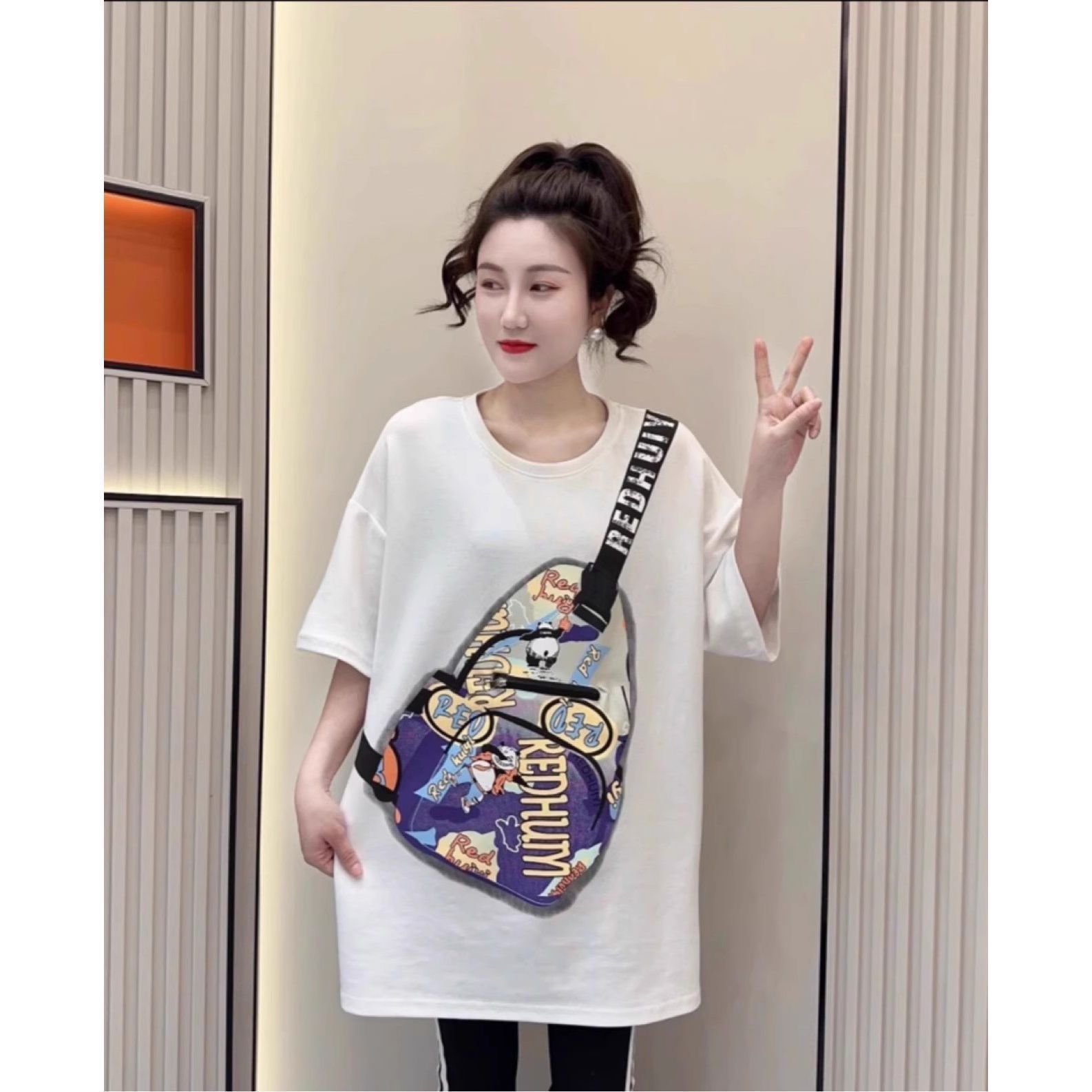 Productos europeos más el tamaño impreso camiseta de manga corta para mujer verano nuevo estilo de longitud media gordo mm suelto y delgado top casual de moda image 7