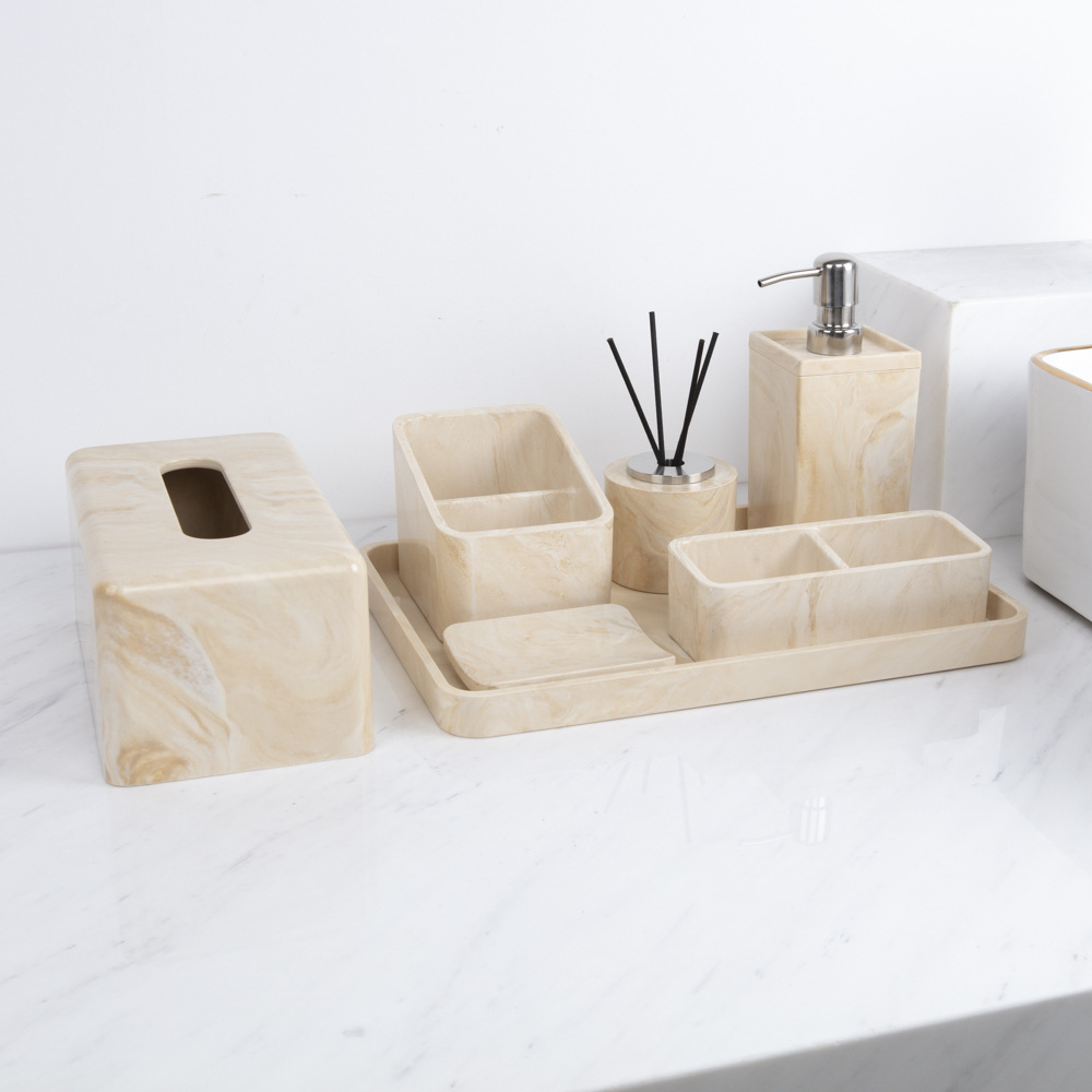 Caja de almacenamiento de mármol nórdico de lujo ligero de alta calidad, caja de extracción de papel, sala de patrón, conjunto de decoración del baño del hotel image 3