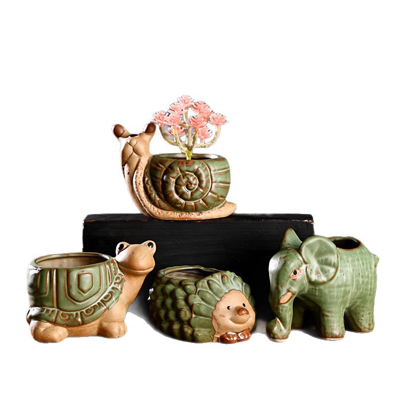 K glaseado creativo animal pequeño maceta carnosa cerámica para el hogar arcilla de cerámica especial para el hogar olla de control de raíces de cerámica gruesa venta de liquidación especial al por mayor