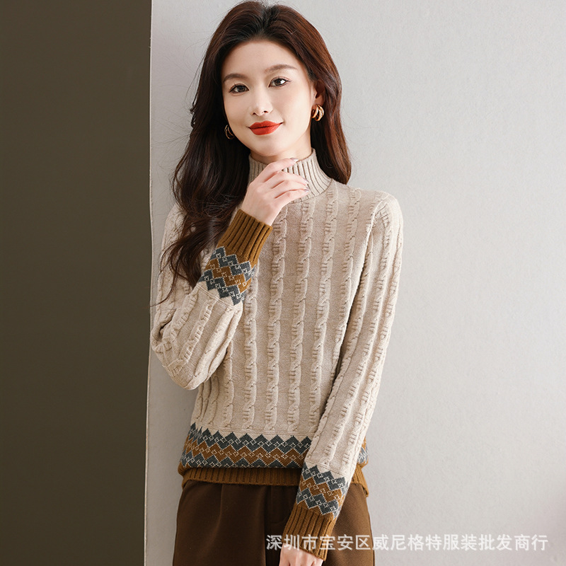 Quality retro demi-season woolen knitted sweater