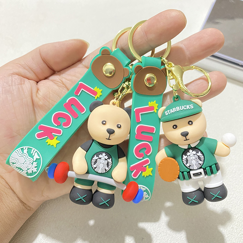Starbucks Bear Fitness Keychain Creative Car Bear Net Red Key Chain Couple Bag Pendant Doll Wholesale