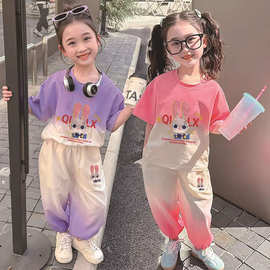女童童装衣服短袖夏装新款洋气女宝宝时髦儿童夏季两件套批发代发