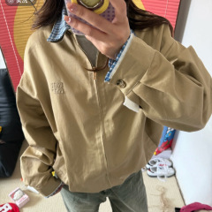 毒家版本原标MIU缪家小红书网红款格纹假两件工装夹克外套男女