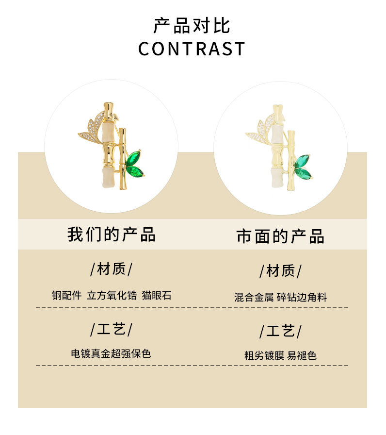 新品平安绿竹胸针时尚百搭节节高竹节胸花小众轻奢国风