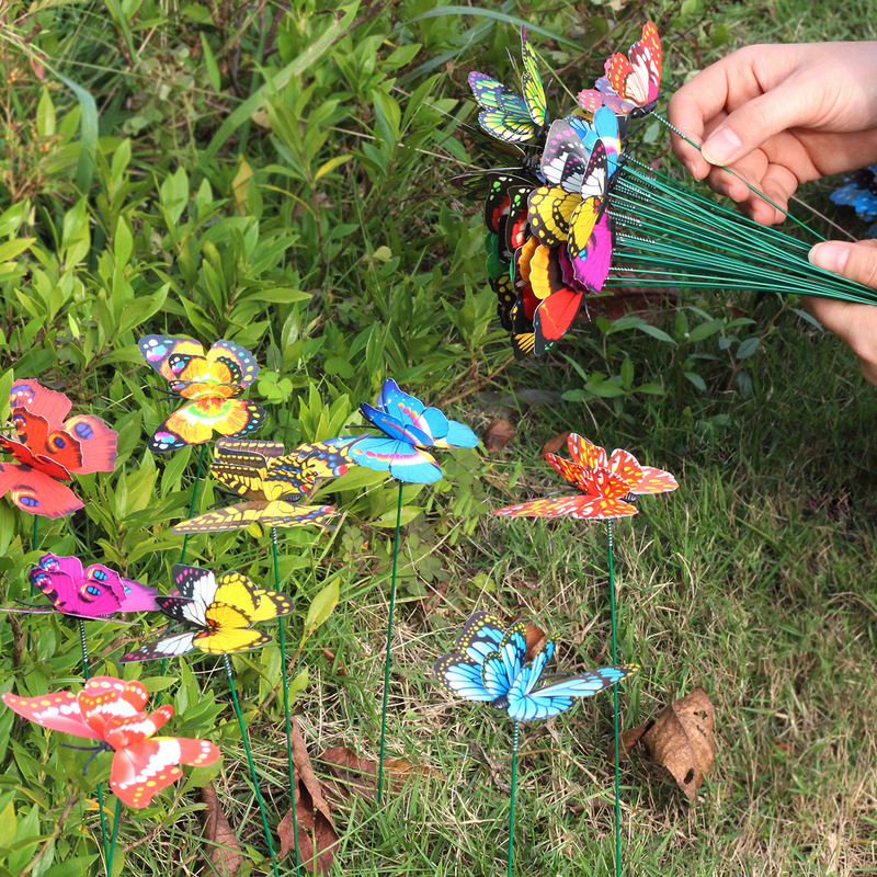 toy butterfly insert mixed color double three-dimensional plastic butterfly garden decoration creative site layout