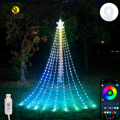 越境新品led五角星滝灯rgb流水灯点控走馬灯クリスマス屋外装飾灯