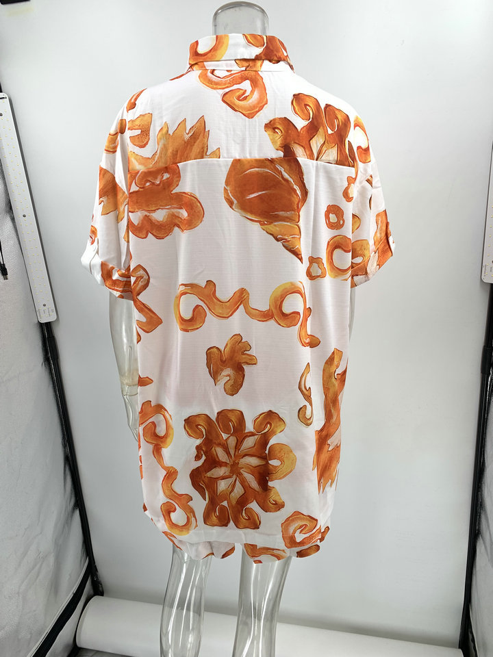 Summer Printed Shorts Collared Loose Women Shirt Casual Set Amplified craft