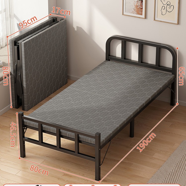 Cama plegable Cama supletoria multifuncional para el hogar individual Cama pequeña para el almuerzo de 1,2 m Cama de hierro dura para adultos