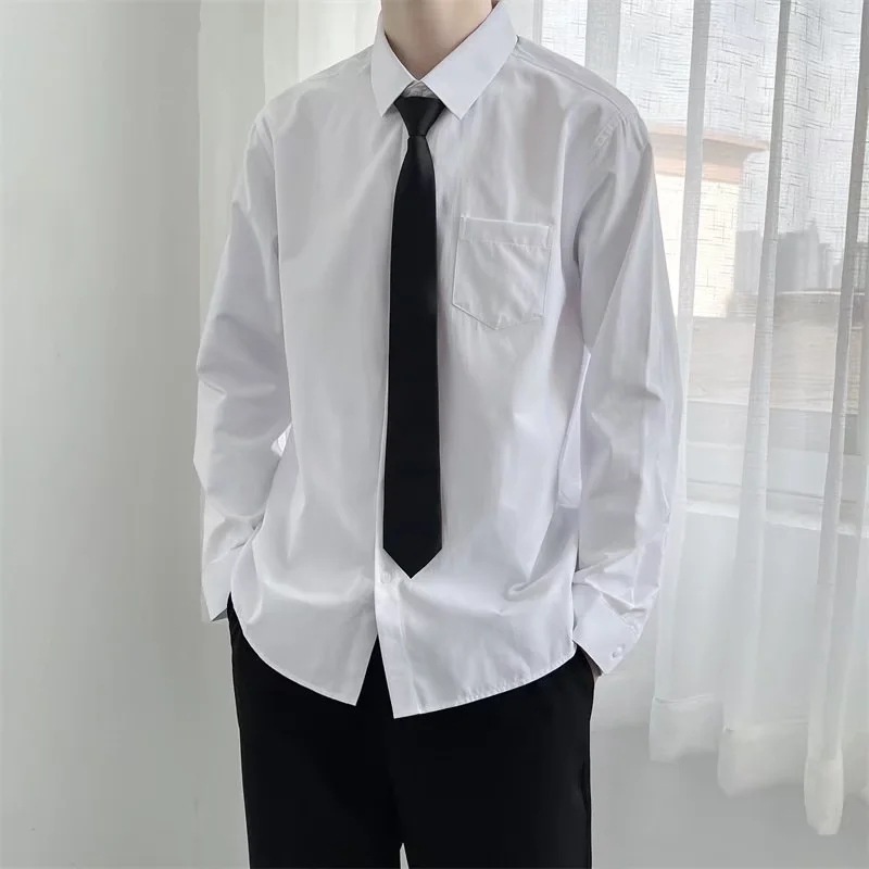 Men's white long-sleeved shirt + black tie + black pants