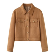 仿麂皮绒短款外套2025年秋季新款女装休闲工装夹克L0070903011