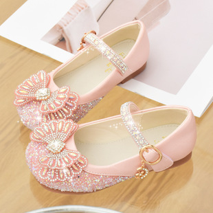 Children's Shoes Factory wholesale spring and autumn girls' Princess single shoes soft bottom bow small leather shoes soft bottom children's crystal shoes