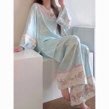 睡衣女春秋可外穿新中式两件套家居服古风袖中国风长裤国风季印花