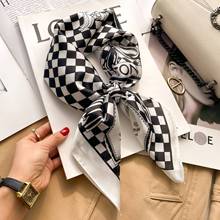 丝巾女春秋季装饰百搭ins简约风条纹方巾飘带仿真丝围巾领巾批发