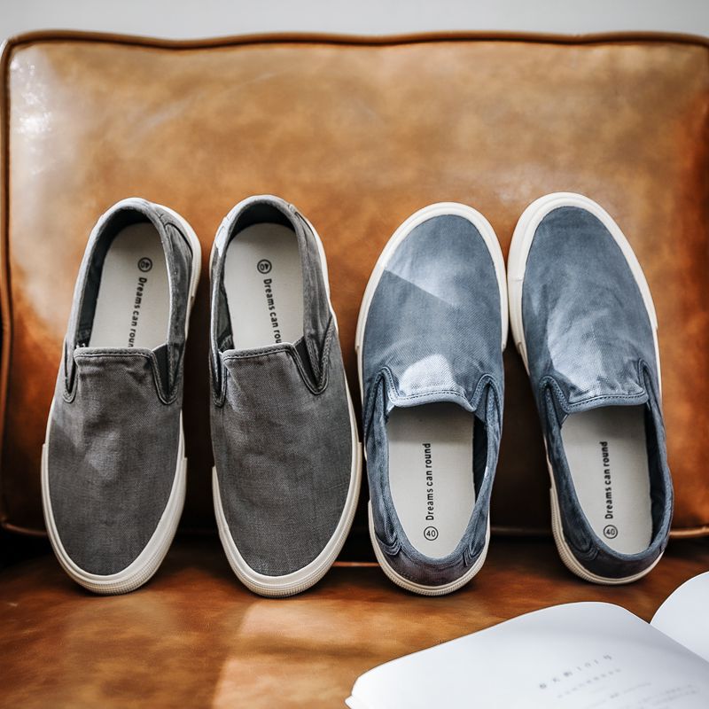 Korean Style Men's Shoes, Men's Washed Canvas Shoes, Slip-On Men's Shoes, Deck Sneakers, Old, Simple, Elegant, Youthful and Fashionable Korean Style Men's Shoes, Men's Washed Canvas Shoes, Slip-On Men's Shoes, Deck Sneakers, Old, Simple, Elegant, Youthful and Fashionable
