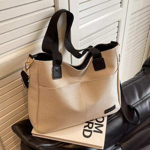 Canvas Bag for Women - Large Capacity 2024 New Style Fashionable and Versatile Shoulder Bag with Fabric Texture, Suitable for Class and Commute Tote Bag