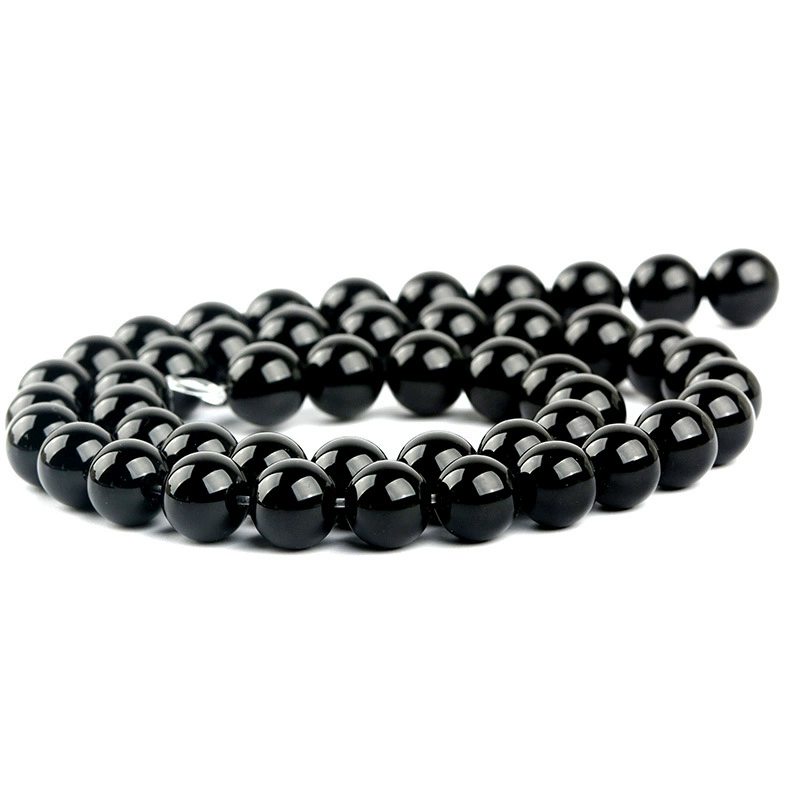 Round Agate Beads, Organic Black Onyx, 4–12 mm, 7A–8A Quality, Single-Loop Bracelet Strand