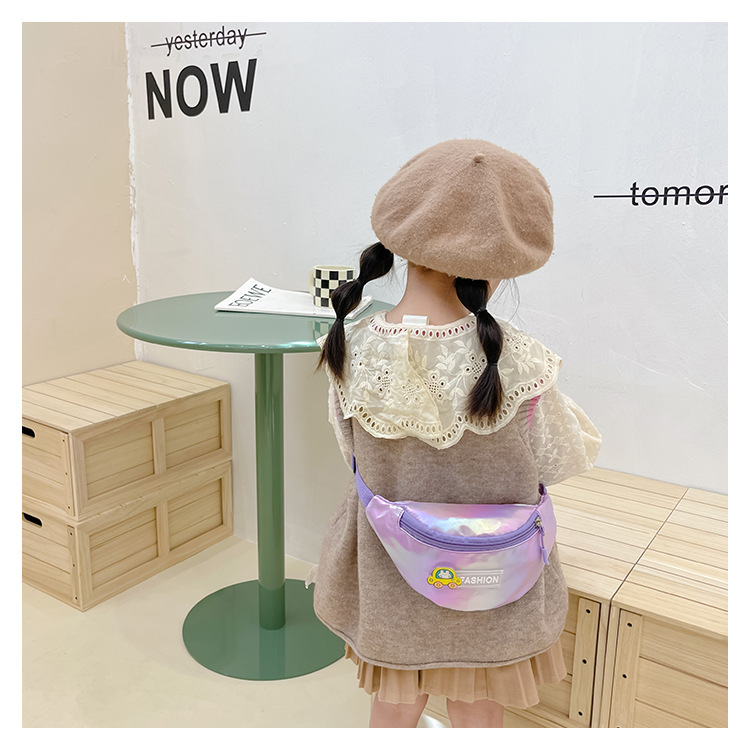 2023 New fashionable and trendy portable laser PU leather children's waist bag, crossbody small bag, sports laser chest waist bag undefined