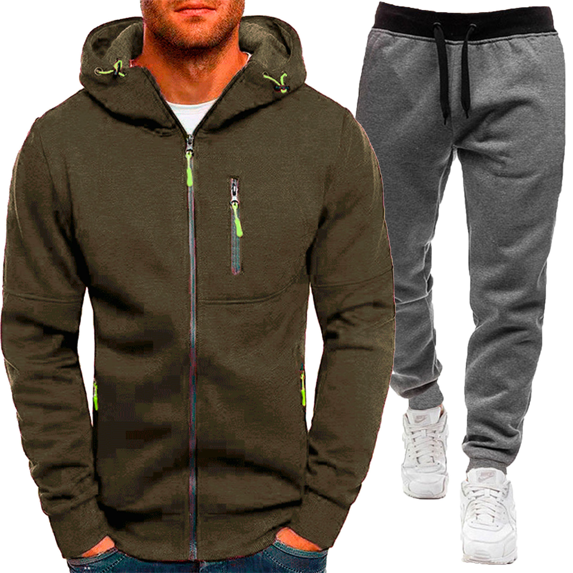 Set de hanorac cu glugă jacquard pentru bărbați, sporturi de toamnă și iarnă, fitness, timp liber, cardigan, jachetă, hanorac casual cu glugă_voghion.com
