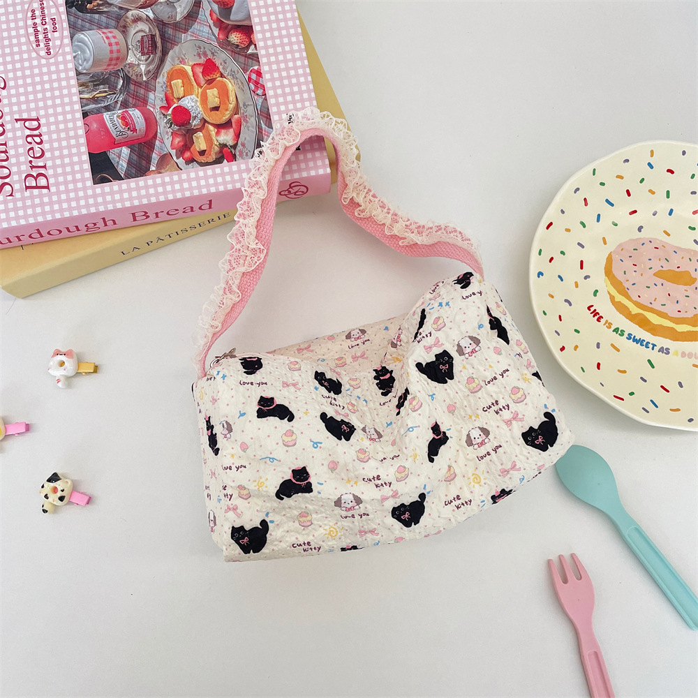 Cartoon Prägetasche Aus Spitze Damen Canvas Schultertasche_voghion.com