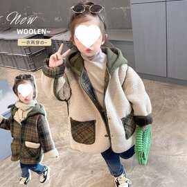 双面儿童宝宝女童上衣时髦洋气外套秋冬冬装呢子大衣加厚新款韩版