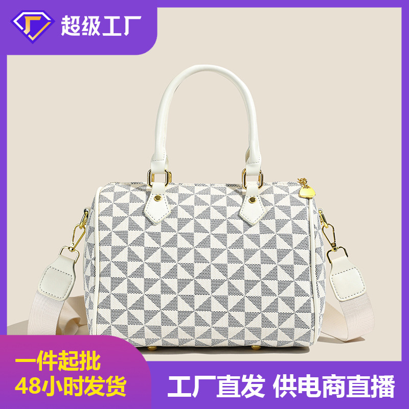 清仓欧美潮流包包女简约复古百搭波士顿枕头包斜挎单肩菱格手提包