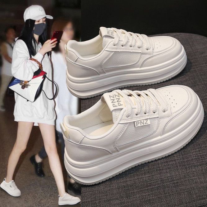 Thick-Soled White Shoes for Women 2025 New Platform Spring & Fall Women's Shoes Sports Breathable Student Casual Soft-Soled Height-Increasing Sneakers Thick-Soled White Shoes for Women 2025 New Platform Spring & Fall Women's Shoes Sports Breathable Student Casual Soft-Soled Height-Increasing Sneakers