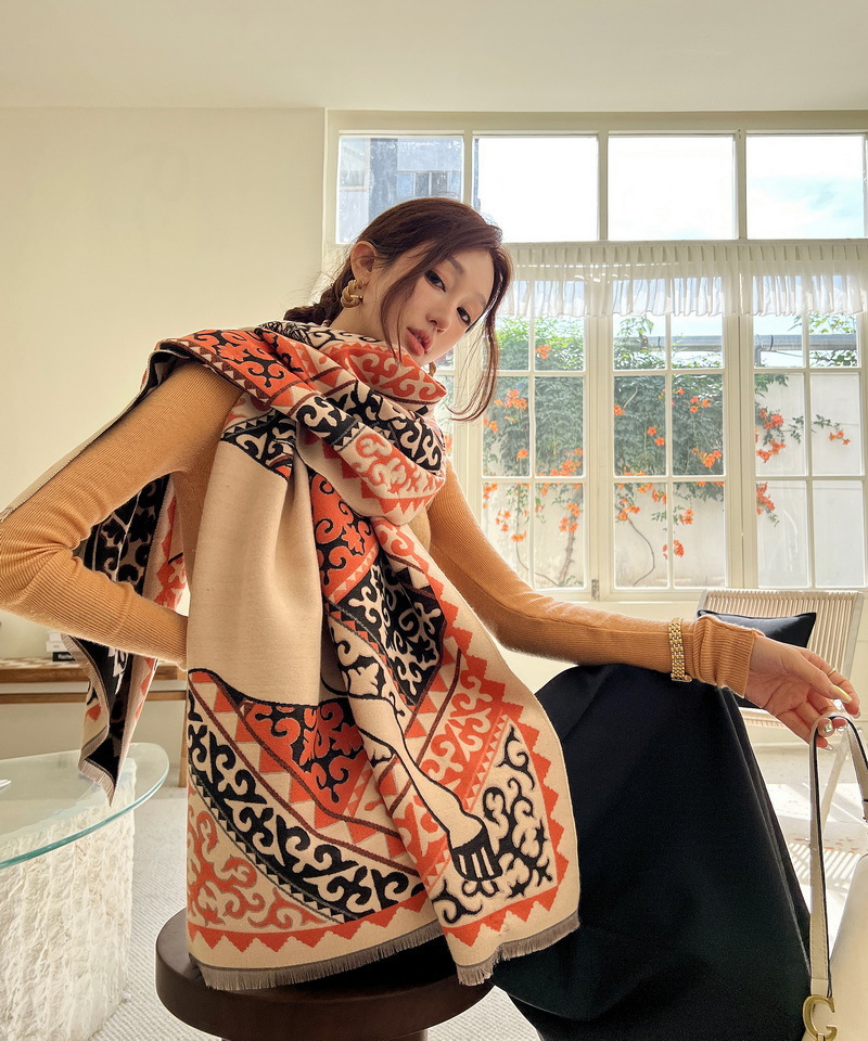Bufanda de imitación de cachemir geométrica para mujer invierno_voghion.com