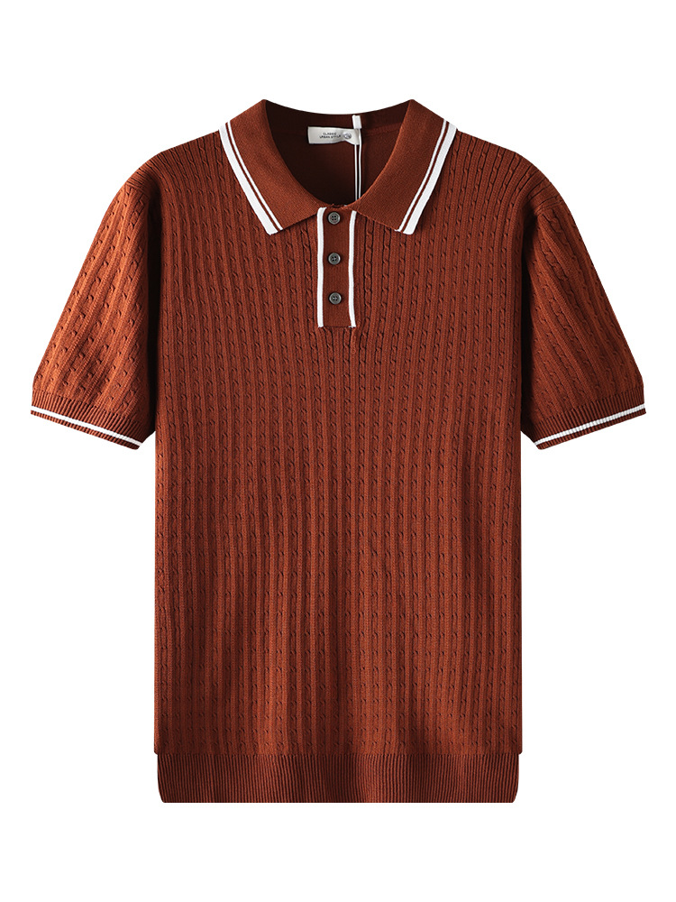 Europa y Estados Unidos transfronterizos hombres collar de color contrastante hielo de punto polo camisa de manga corta de negocios casual alta sensación de ropa de hombre