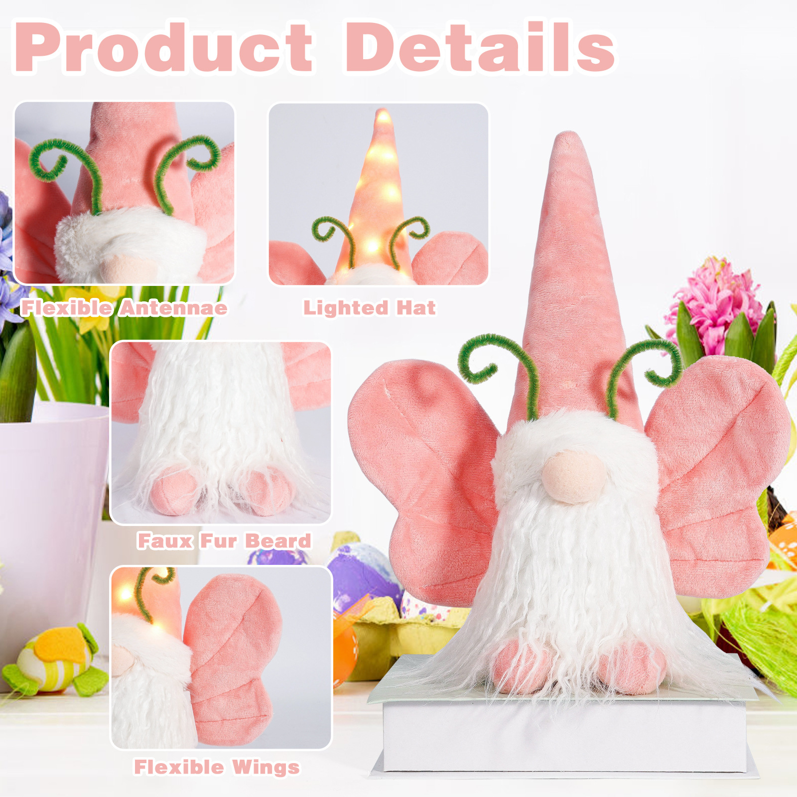 Nuevos productos transfronterizos mariposas de Pascua enanos goblins primavera muñeca sin cara muñeca Rudolph adornos decoración lote