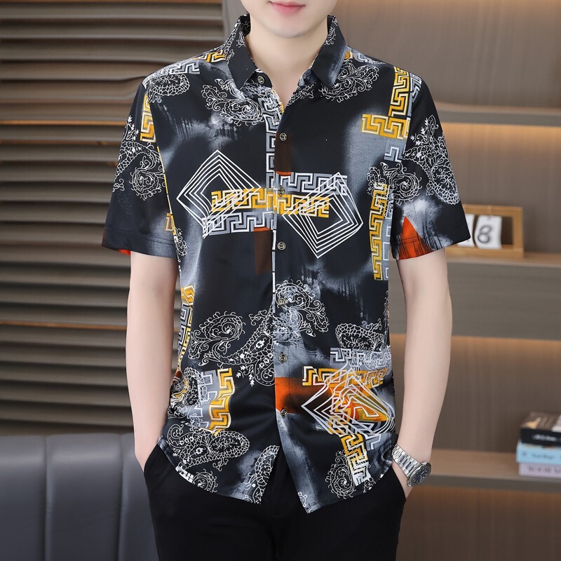 Cross-Border Cardigan Men's Hawaiian Shirt Beach Casual Vacation Loose Short-Sleeved Cuban Collar Shirt Cross-Border Cardigan Men's Hawaiian Shirt Beach Casual Vacation Loose Short-Sleeved Cuban Collar Shirt
