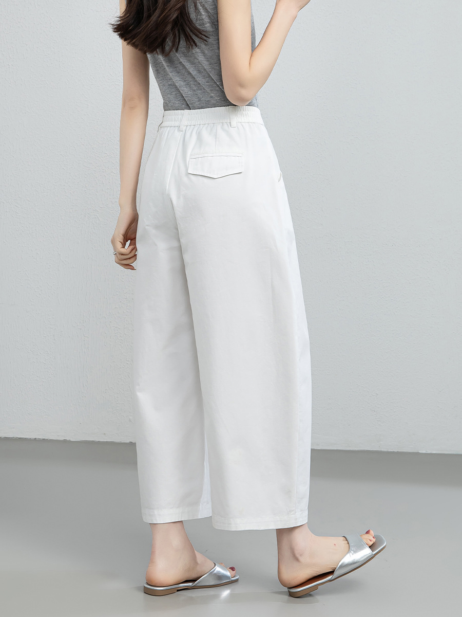 Quần culottes nữ ống rộng cạp cao dáng suông — màu trắng
