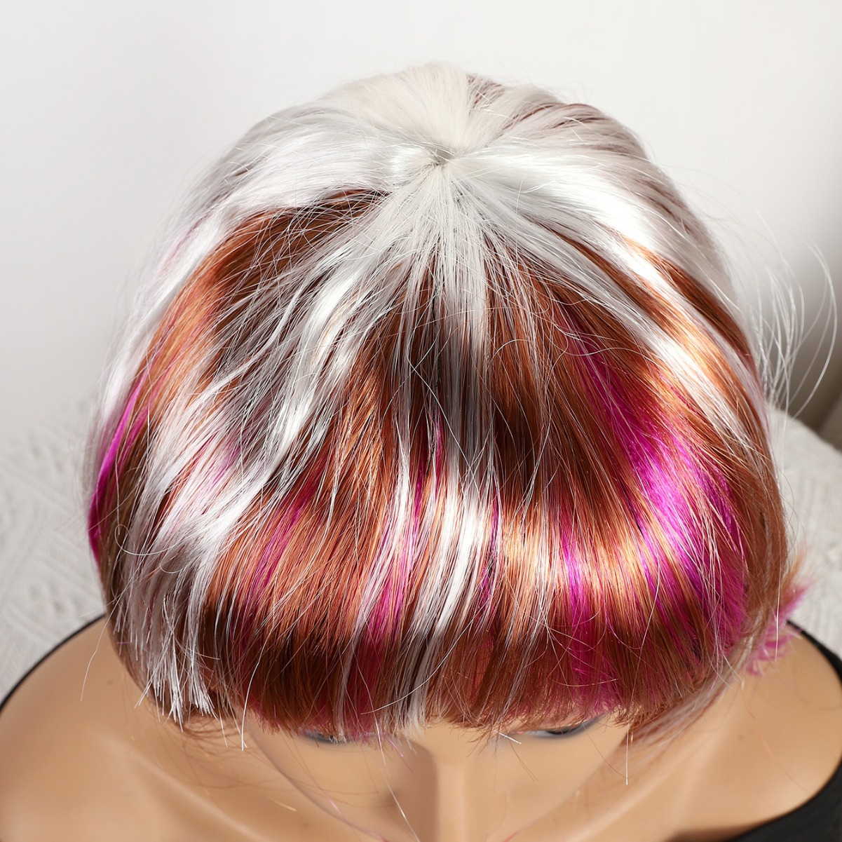 Transfronterizo nuevo color marrón plateado mezcla gradiente largo recto 12 pulgadas sin encaje pelo recto europeo y americano peluca brasileña