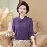 妈妈秋冬新款长袖洋气中老年女装针织衫加肥大码毛衣翻领上衣内搭，女装针织衫/毛衣，妃慕昵服饰
