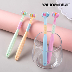The most popular product Yalina children's three-sided toothbrush macaron color soft hair three-head toothbrush protects gums and scrapes tongue coating A22