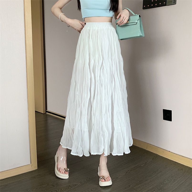 Summer A-Line Skirt 2025 New High-Waisted Umbrella Skirt Mid-Length Skirt Long Skirt Trendy Simple Pleated Skirt Skirt for Women