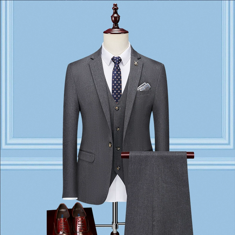 Set, classic suit jacket for leisure, Korean style, 3 piece set