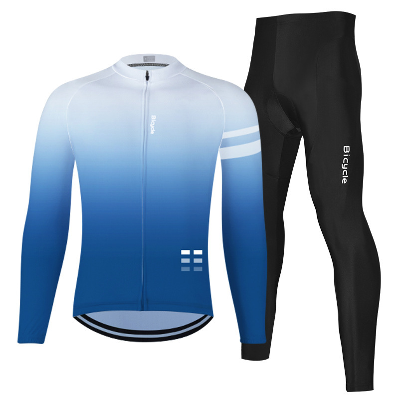 Spring and Summer Cycling Clothing Men's and Women's Long-Sleeved Sunscreen Top Strap Trousers Road Bicycle Polyester Fiber Cycling Clothing