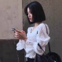 v领喇叭袖新款气质衬衫