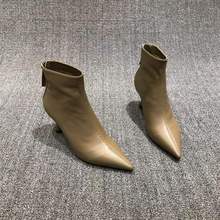 白色短靴女高跟秋冬新款百搭法式小踝靴加绒细跟尖头弹力瘦瘦靴