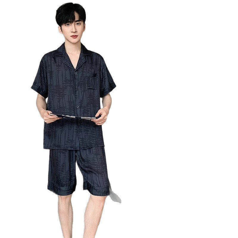 Hombres de verano seda de hielo de tres piezas pijama lujoso ligero de alto nivel simple de color sólido ropa casera de gran tamaño se puede usar fuera