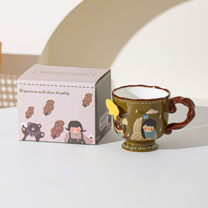 Retro encantadora chica taza de cerámica de alto valor de visualización de oficina casa taza de agua taza de café mano regalo de cumpleaños al por mayor