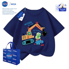 NASA儿童卡通挖掘机宝宝短袖T恤夏季2025新款时尚萌娃装半袖上衣