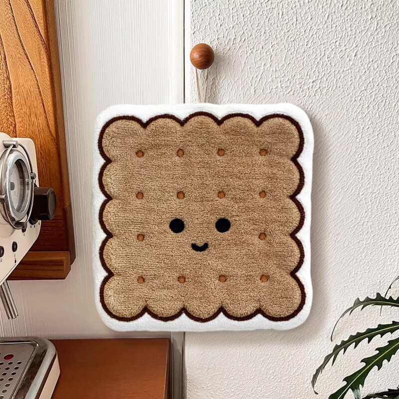 Cartoon Cookie Hand Towel, Cute Thickened Handkerchief, Coral Fleece Absorbent Cloth, Bathroom Kitchen Hand Towel, Hanging Type