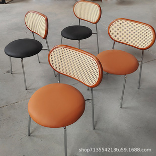 803 French Cream Style Rattan Dining Chair Hotel Restaurant Backrest Chair Dining Table Chair Silky Style Solid Wood Vintage Chair