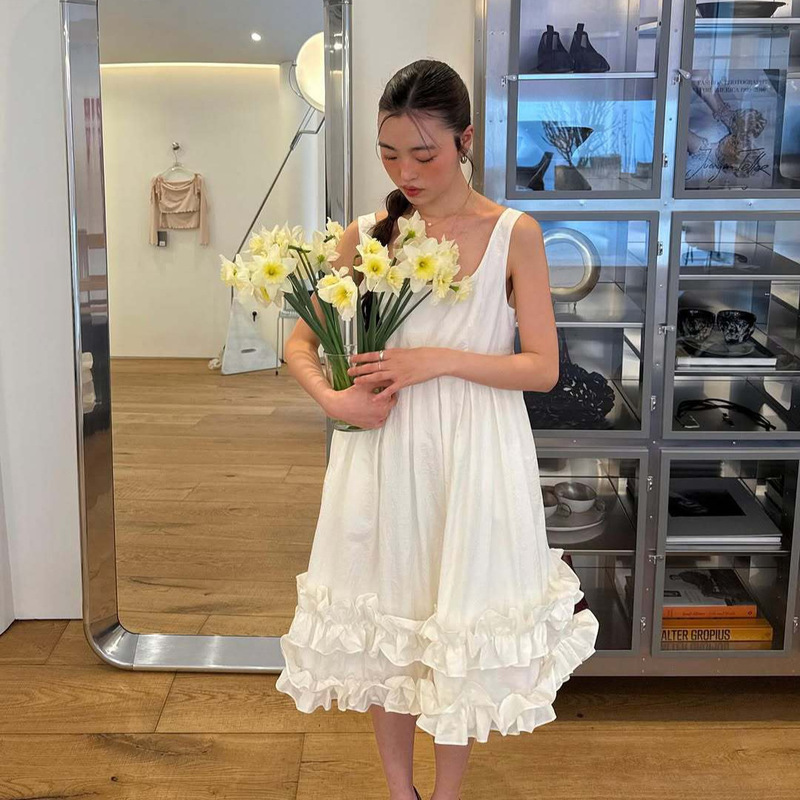 ~~~~~Korean Niche 25 New Sweet Ruffled Pleated Tutu Skirt Vest Dress ~~~~~Korean Niche 25 New Sweet Ruffled Pleated Tutu Skirt Vest Dress