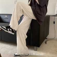 压褶阔腿裤女2023年新款夏季高腰宽松直筒长裤垂感休闲裤拖地裤子