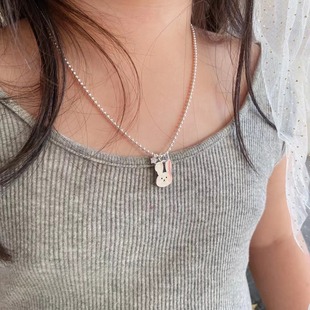 Korean cute rabbit necklace silver s925 baby parent-child laser lettering necklace ball chain cartoon necklace