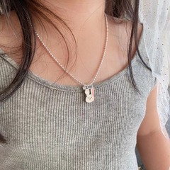 Korean version cute bunny necklace, full silver s925 baby parent-child laser engraved necklace, round bead chain cartoon necklace